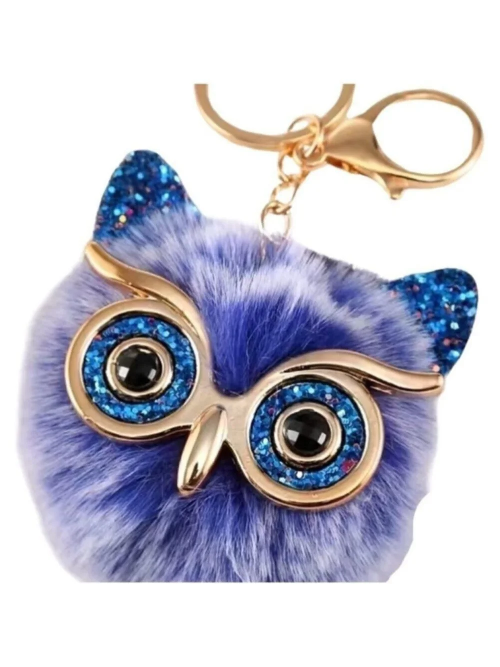 NEW Fluffy Owl Pom Keychain Bag Charm – Frosted Blue, White & Gold | NWT